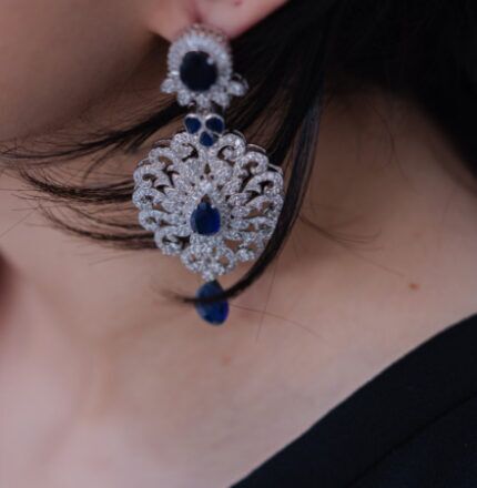 AlShanfara Chandelier Oval Studded Earring with Zircon Silver925