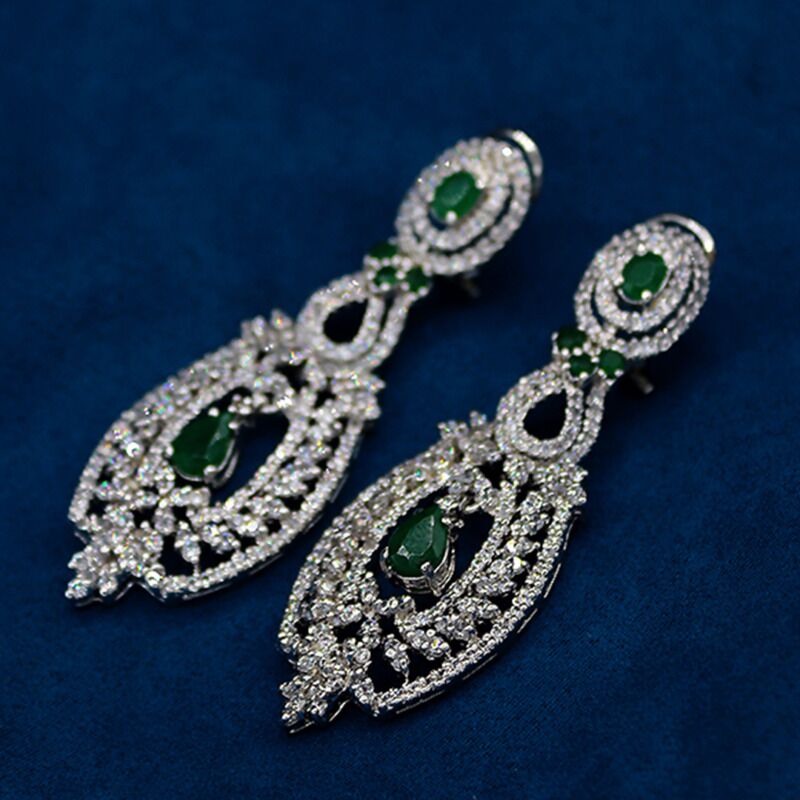AlMutanabbi Chandelier Oval Studded Earring with Zircon Silver925