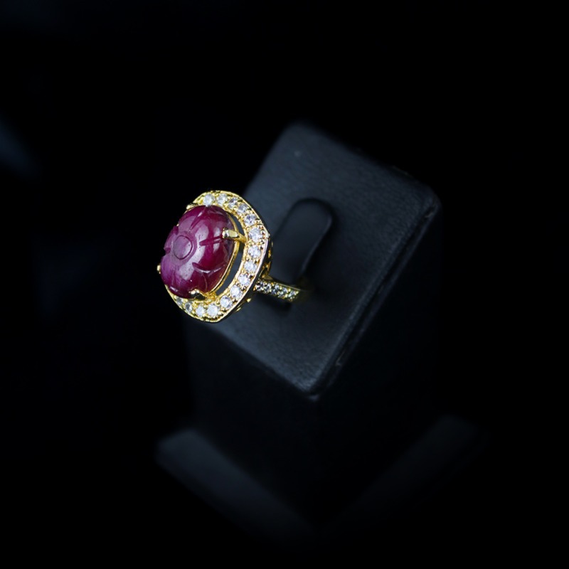 Abdulrahman Classic Oval Studded Ring With Ruby Silver925 Size-13