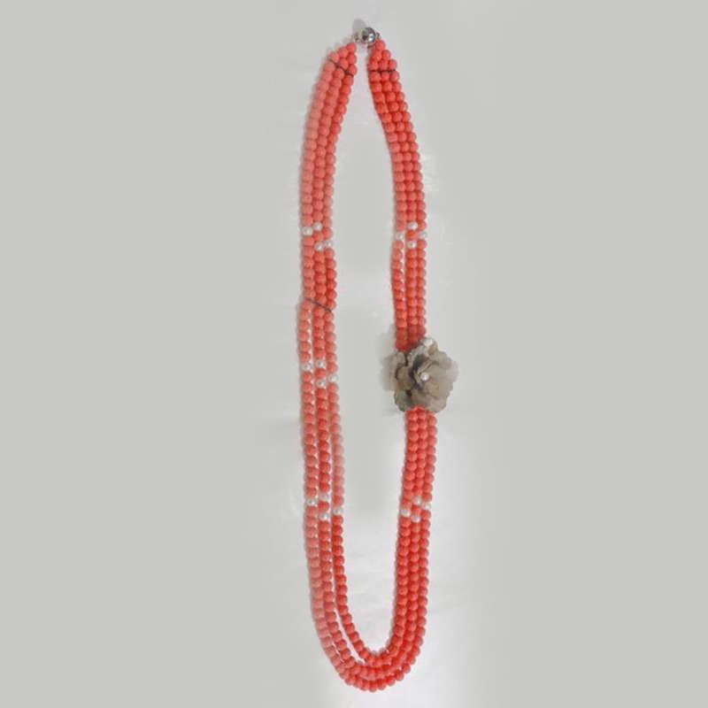 Buray Bead Flower Studded Necklace With Coral Silver925